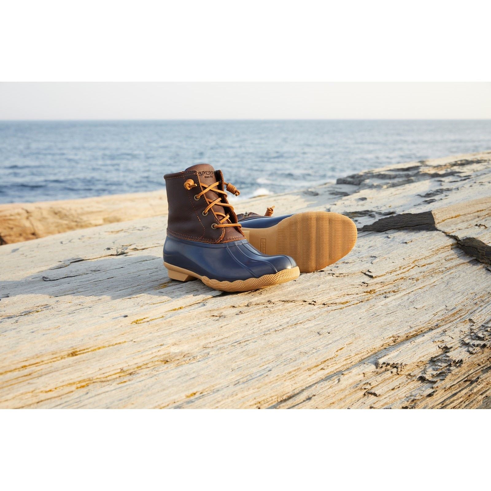 Sperry Saltwater Duck Bottes En Caoutchouc Synthétique Couleur Camel/Marine