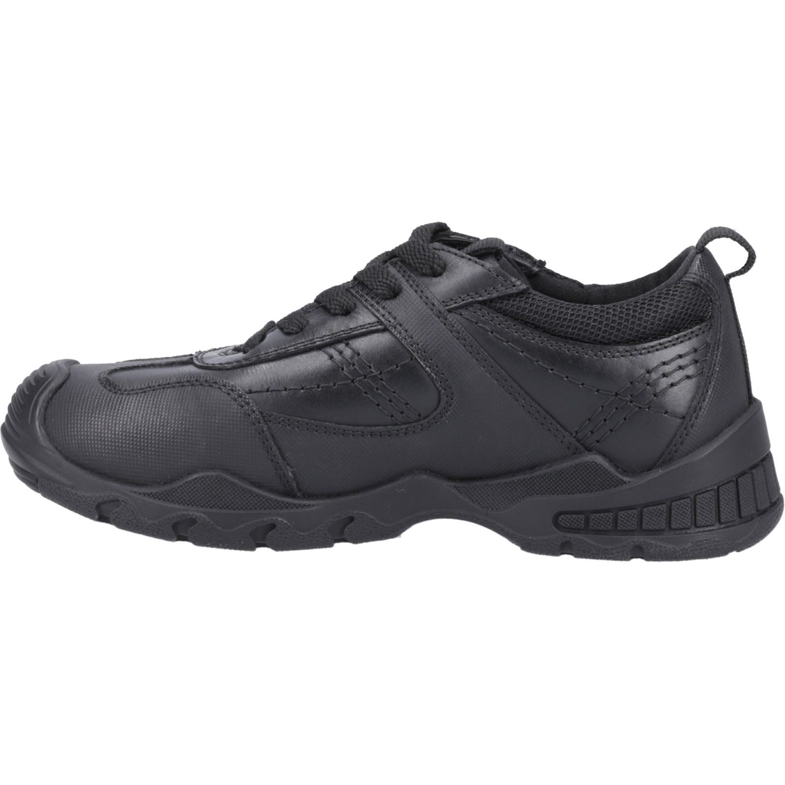 Hush Puppies Travis SNR Chaussures Noires Pour Garçons En Cuir À Lacets
