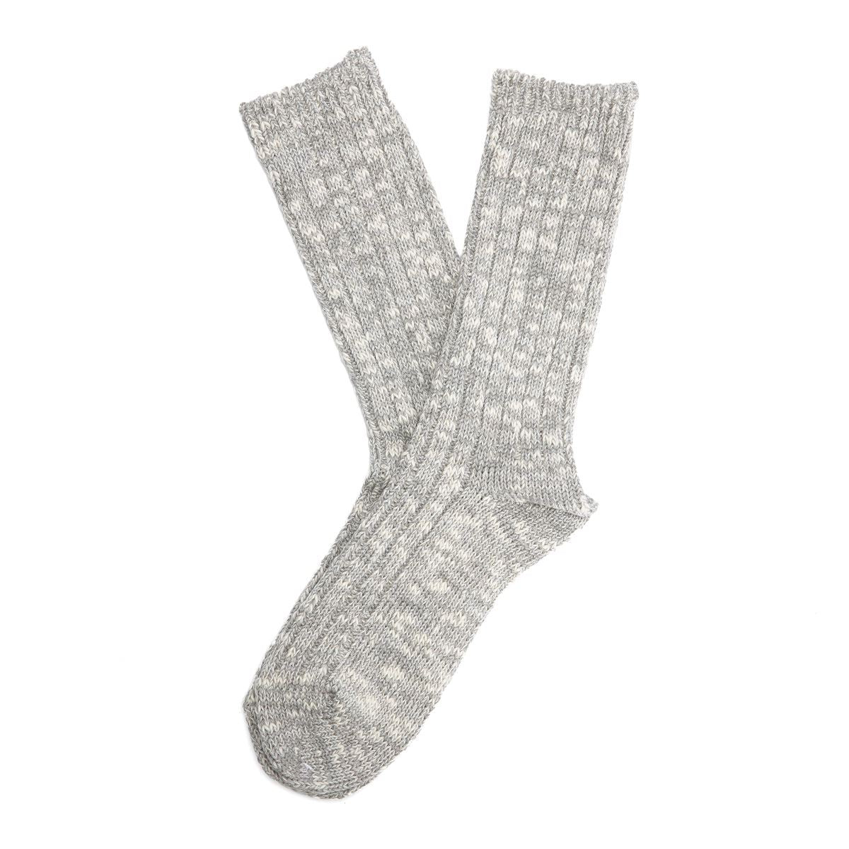 Anonymous Ism Lightweight Slub Crew Chaussettes En Coton Pour Hommes Grises Hauteur Mollet