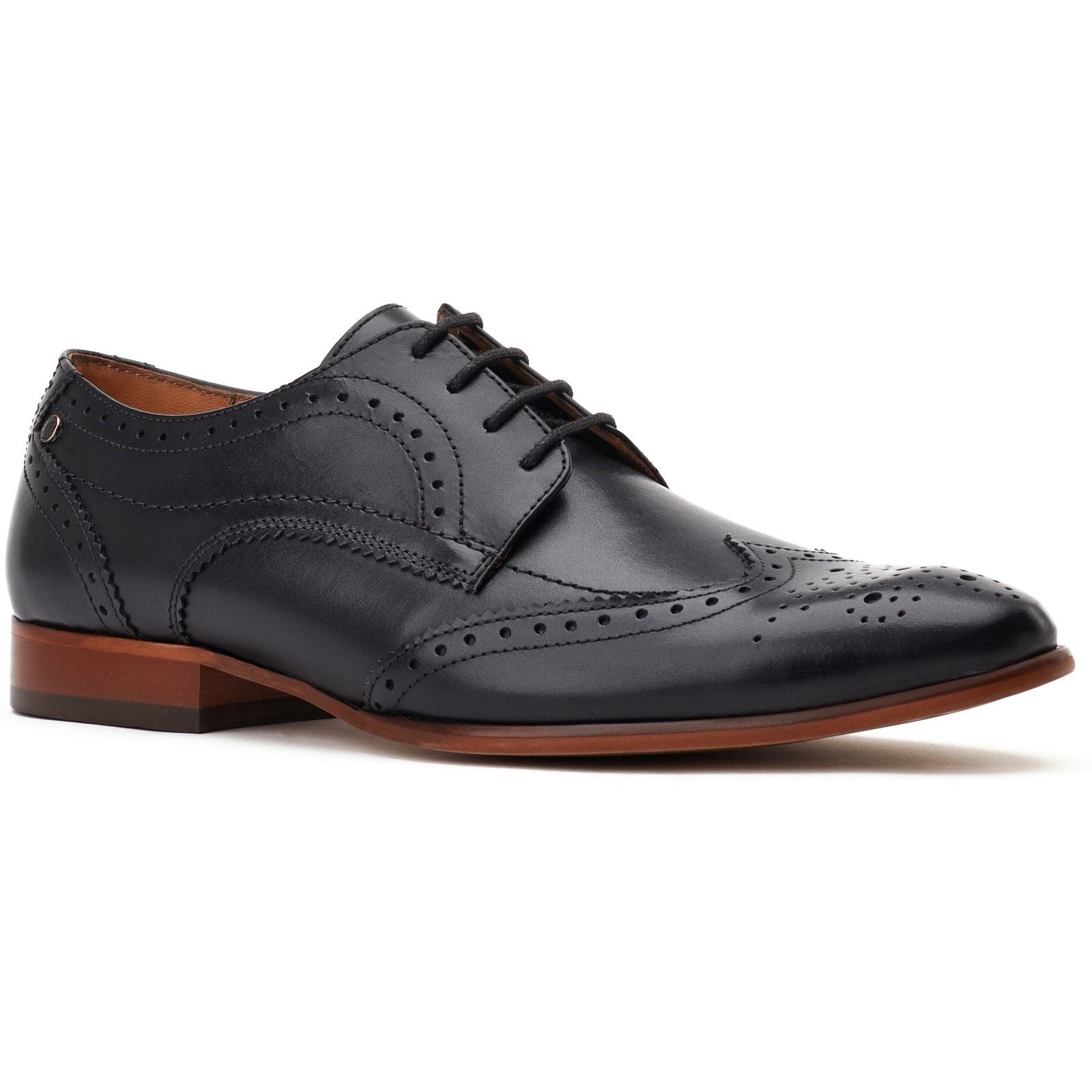 Base London Barbera Chaussures Derby En Cuir Noir Pour Hommes