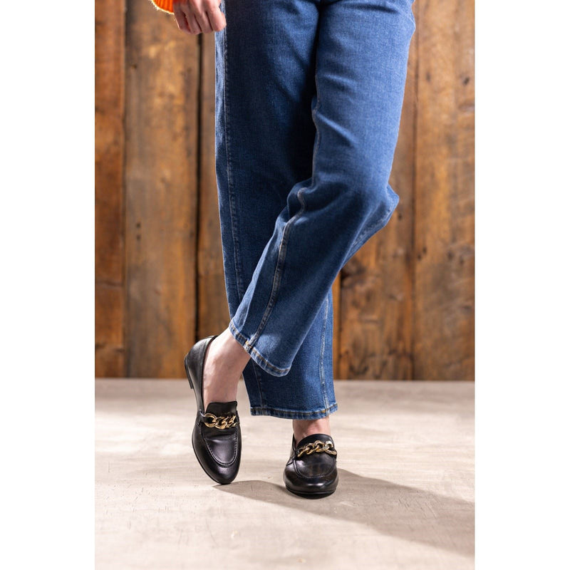 Hush Puppies Harper Chain Mocassins Noirs En Cuir Pour Femmes