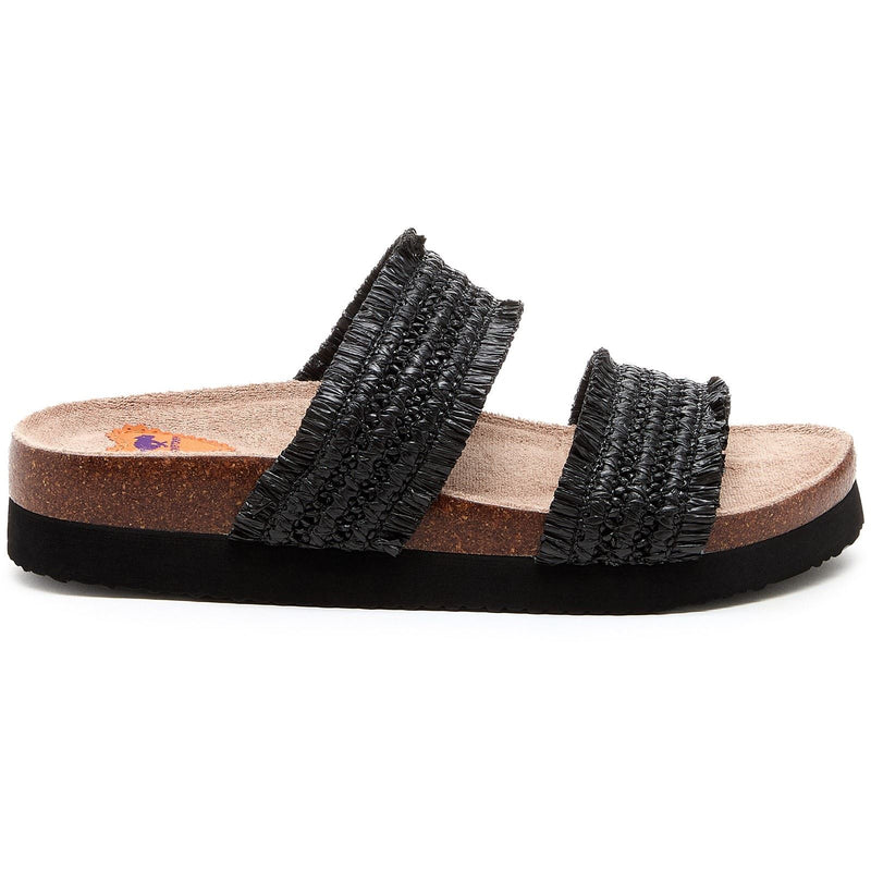 Rocket Dog Aruba Raffia Sandales Noires Pour Femmes En Textile