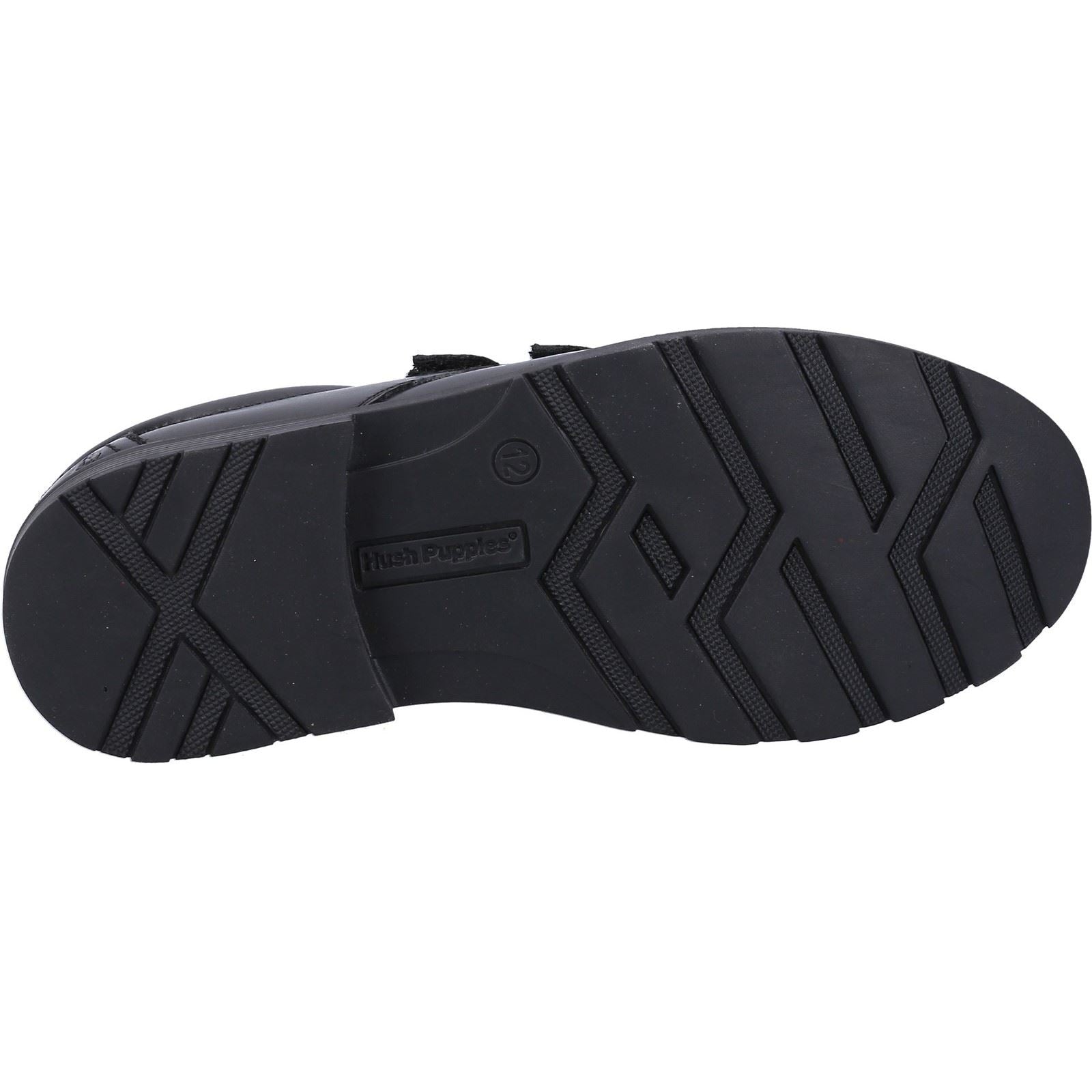 Hush Puppies Logan SNR Chaussures Noires Pour Garçons En Cuir.