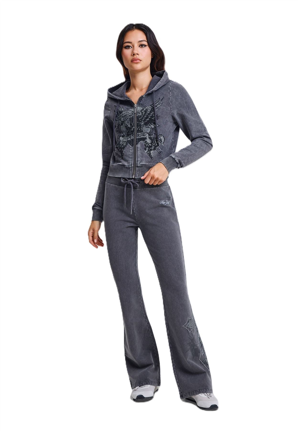 Ed Hardy Cross and Thorn Flared Joggeuses Noires Pour Femmes