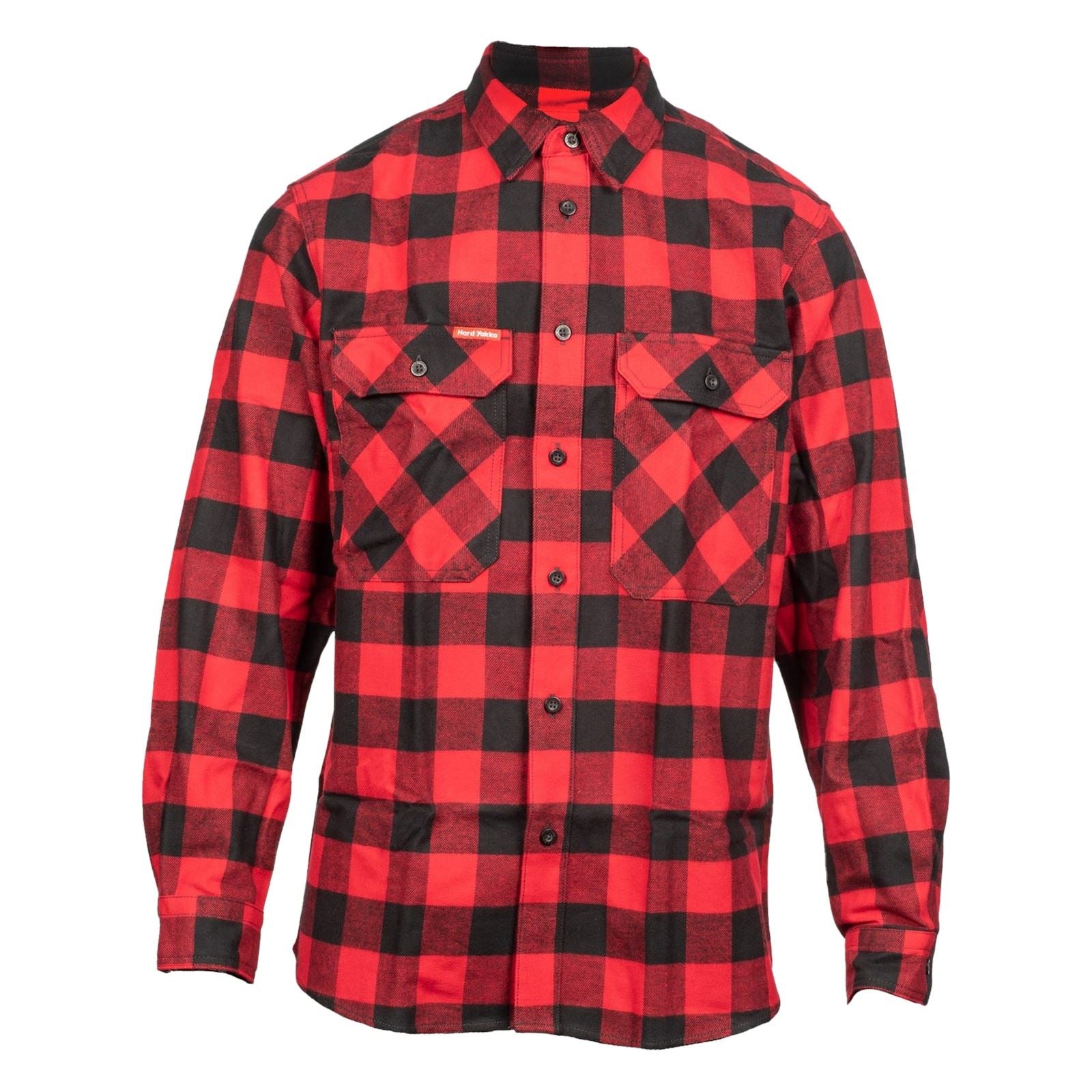 Hard Yakka Long Sleeve Check Flannel Chemise Décontractée Rouge En Coton Pour Homme