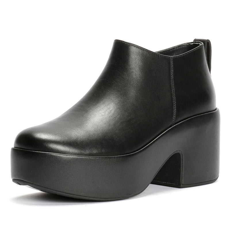 FitFlop Platfforms Heeled Short Bottes En Cuir Noires Pour Femmes