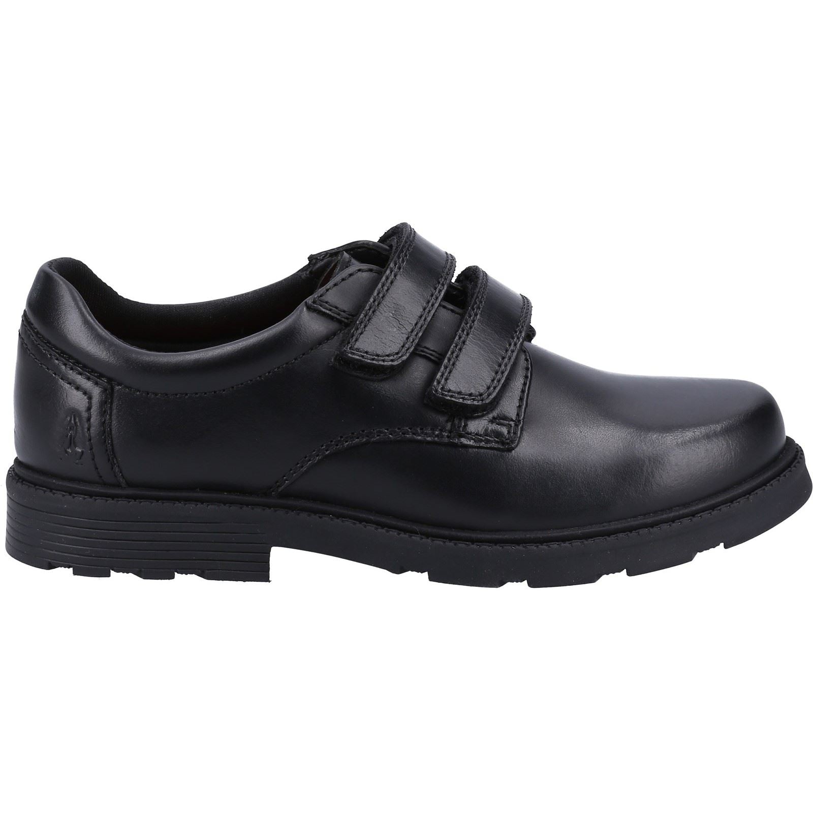 Hush Puppies Logan SNR Chaussures Noires Pour Garçons En Cuir.
