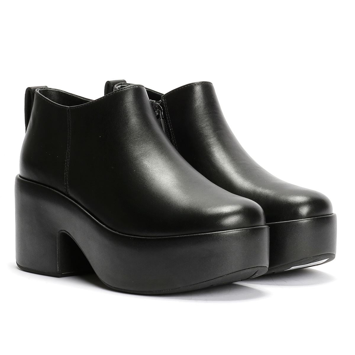 FitFlop Platfforms Heeled Short Bottes En Cuir Noires Pour Femmes