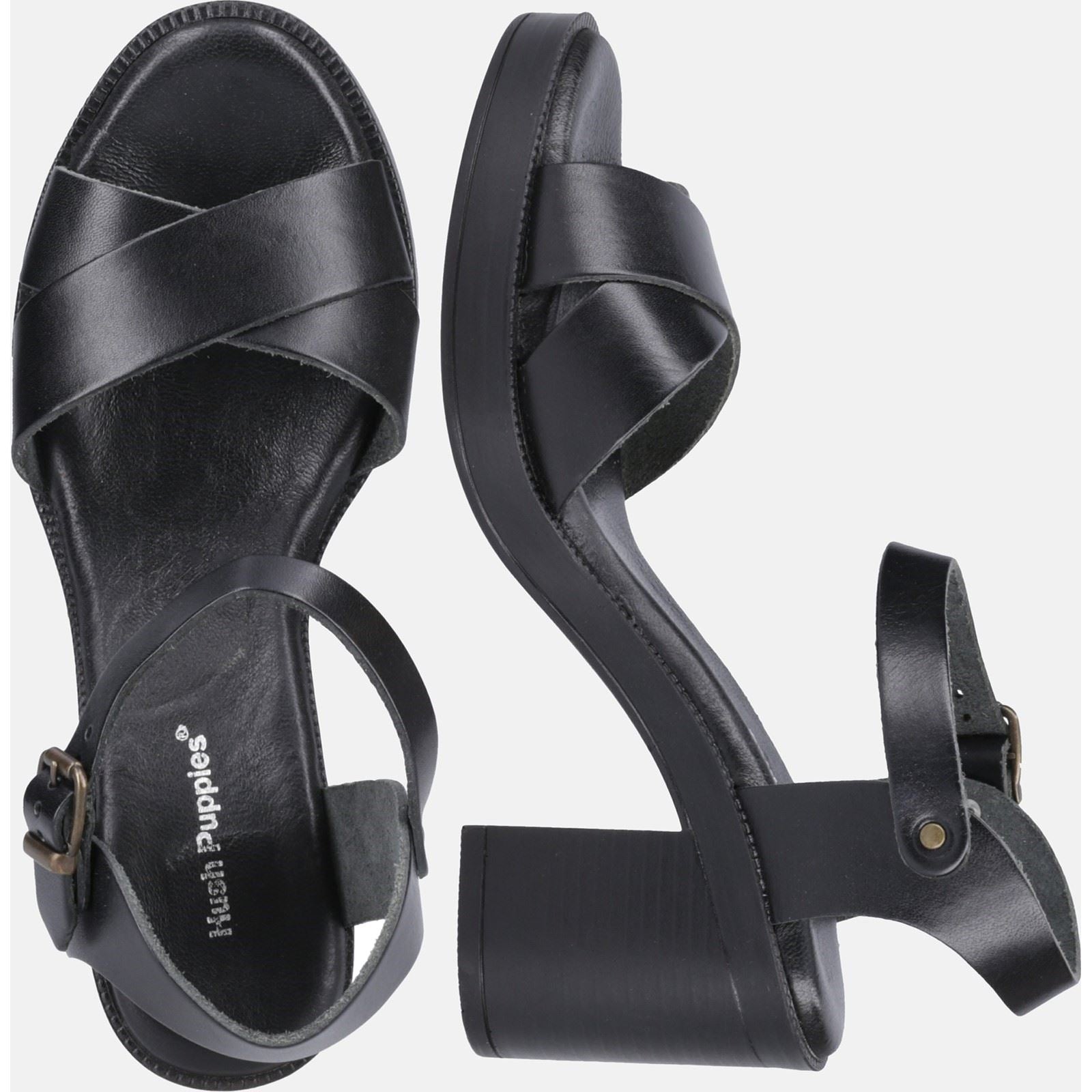 Hush Puppies Georgia Sandales Noires En Cuir Pour Femmes