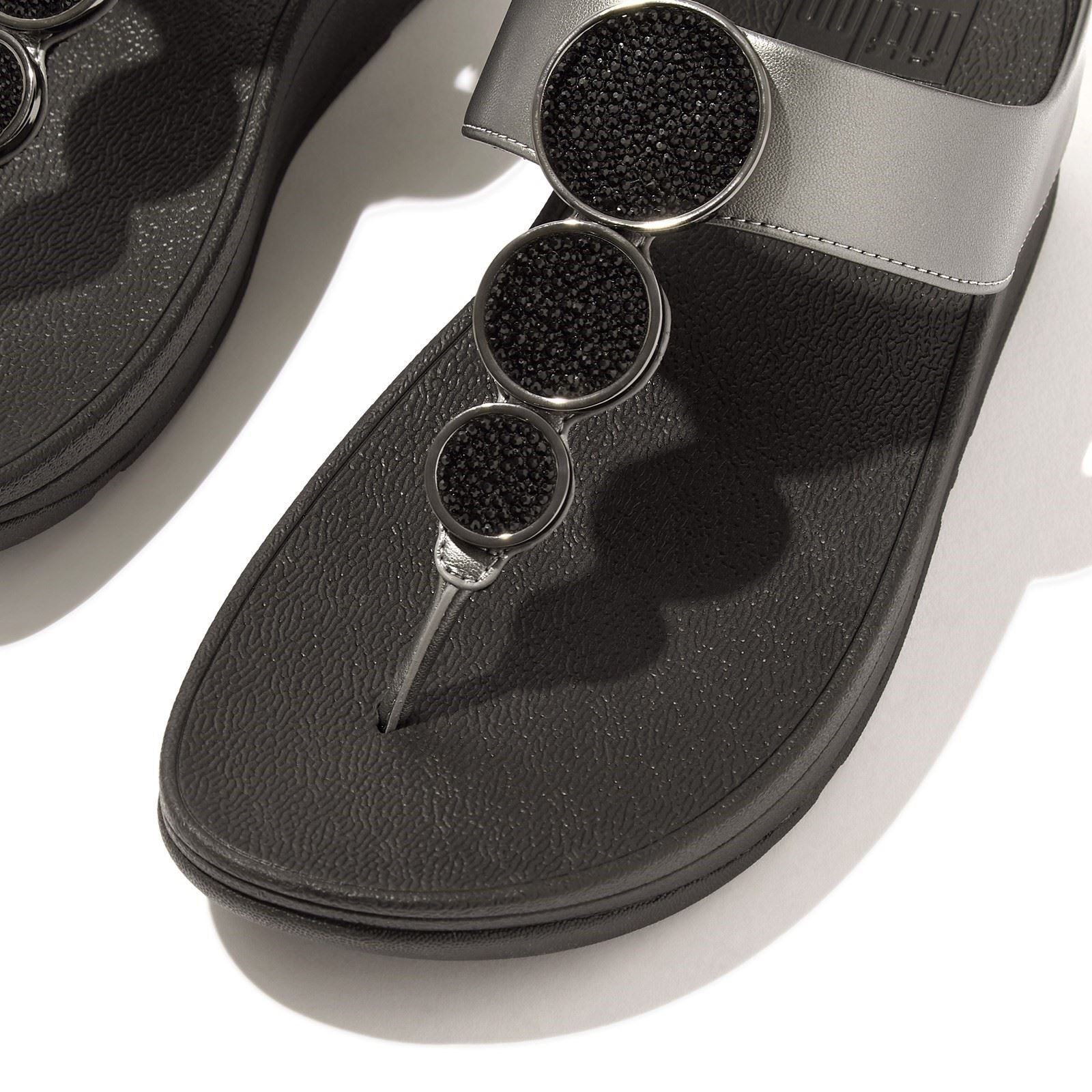 Fitflop Halo Sandales Noires En Métal De Polyuréthane Pour Femmes