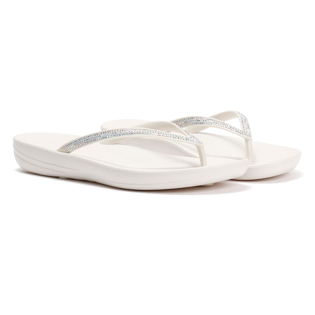 FitFlop Iqushion Sparkle Tongs Blanches En Caoutchouc Pour Femmes