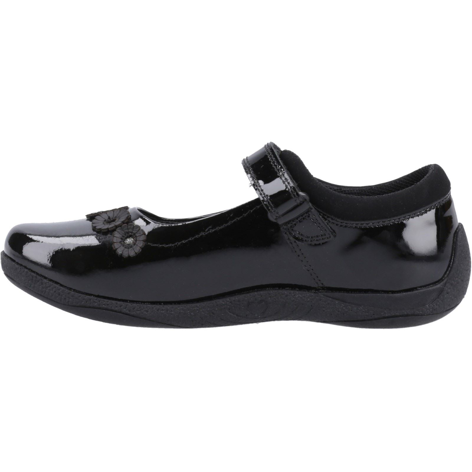 Hush Puppies Christina Patent Junior Chaussures Noires Pour Filles En Cuir