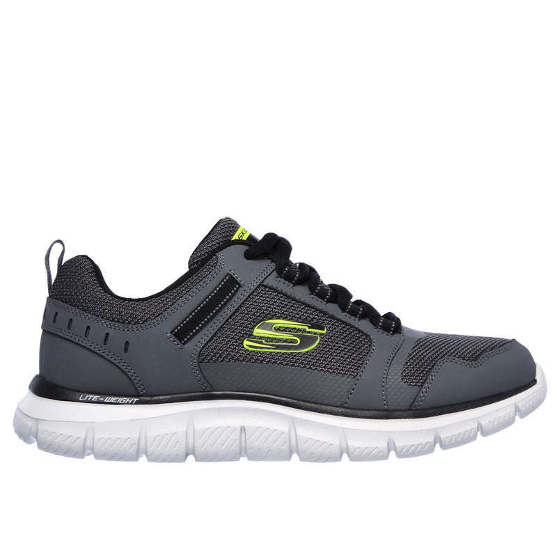 Skechers Track Knockhill Baskets Pour Hommes En Cuir Noir/Charbon