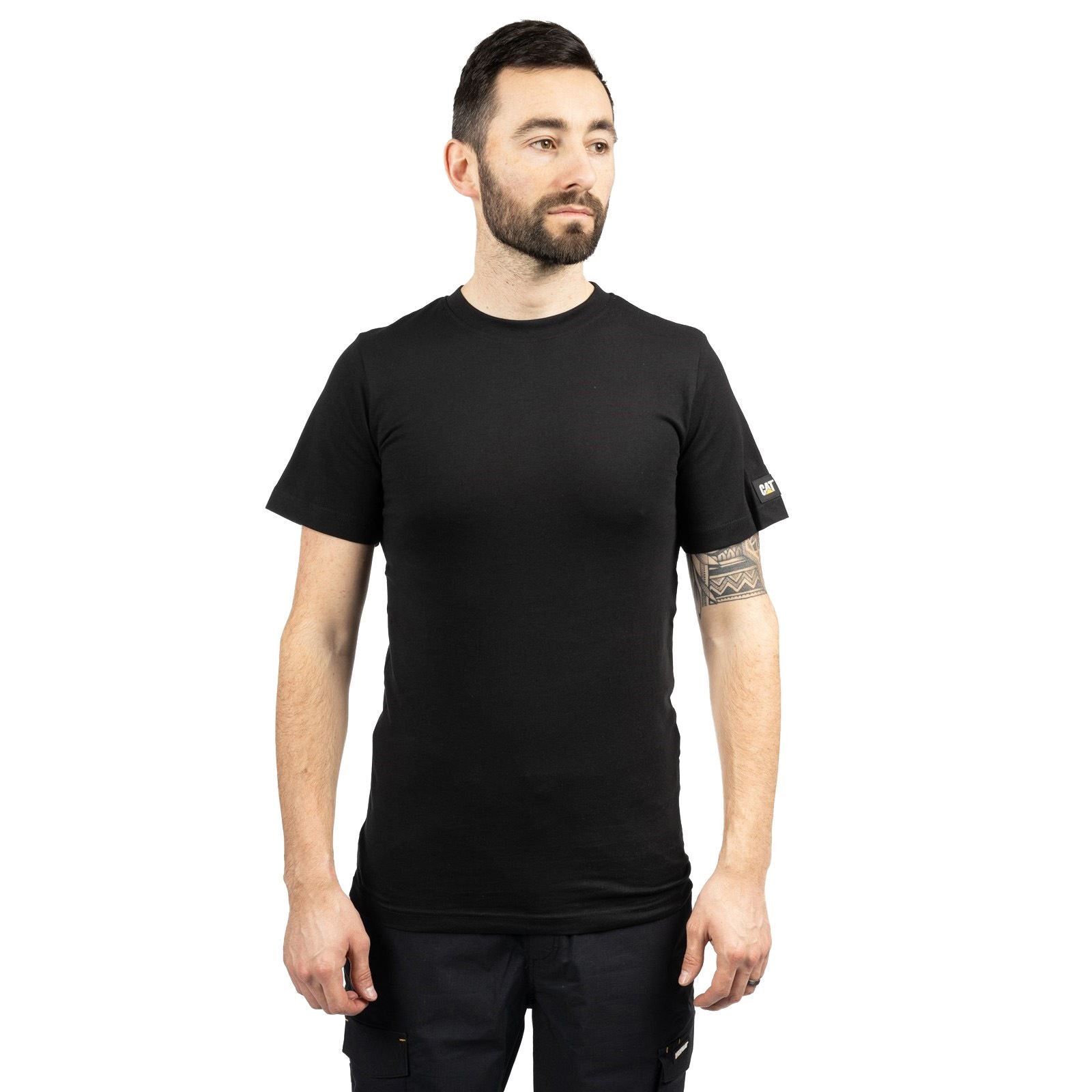 Caterpillar Essentials Short Sleeve T-Shirts À Manches Courtes Noirs En Coton Pour Hommes