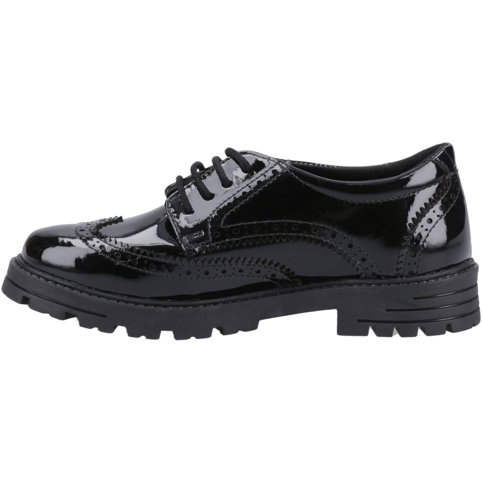 Hush Puppies Maxine Patent Senior Chaussures Noires Pour Filles En Cuir