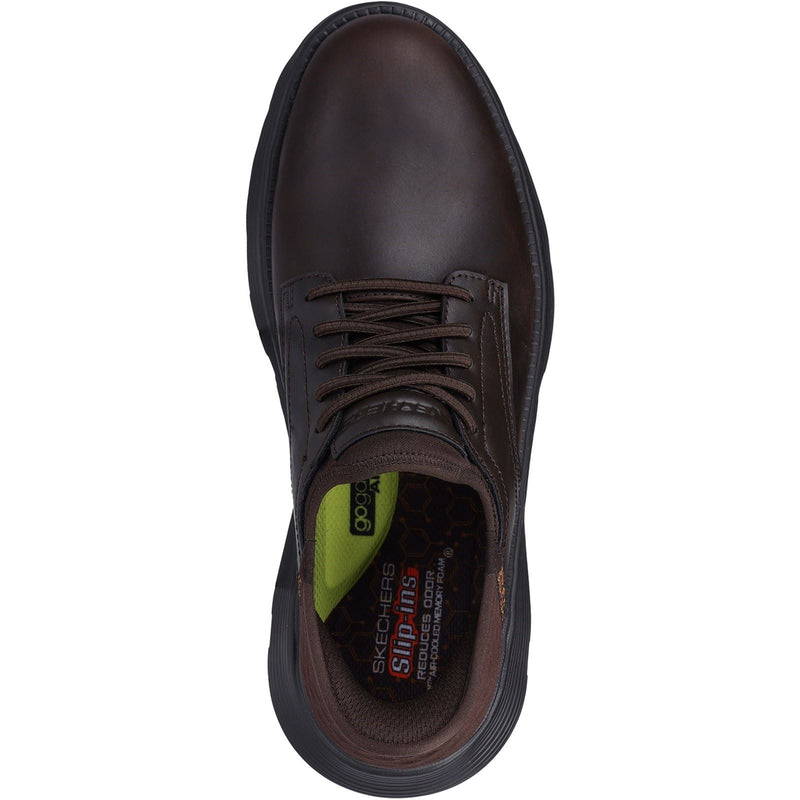 Skechers Garza Gervin Chaussures À Lacets En Cuir Pour Hommes, Couleur Chocolat.