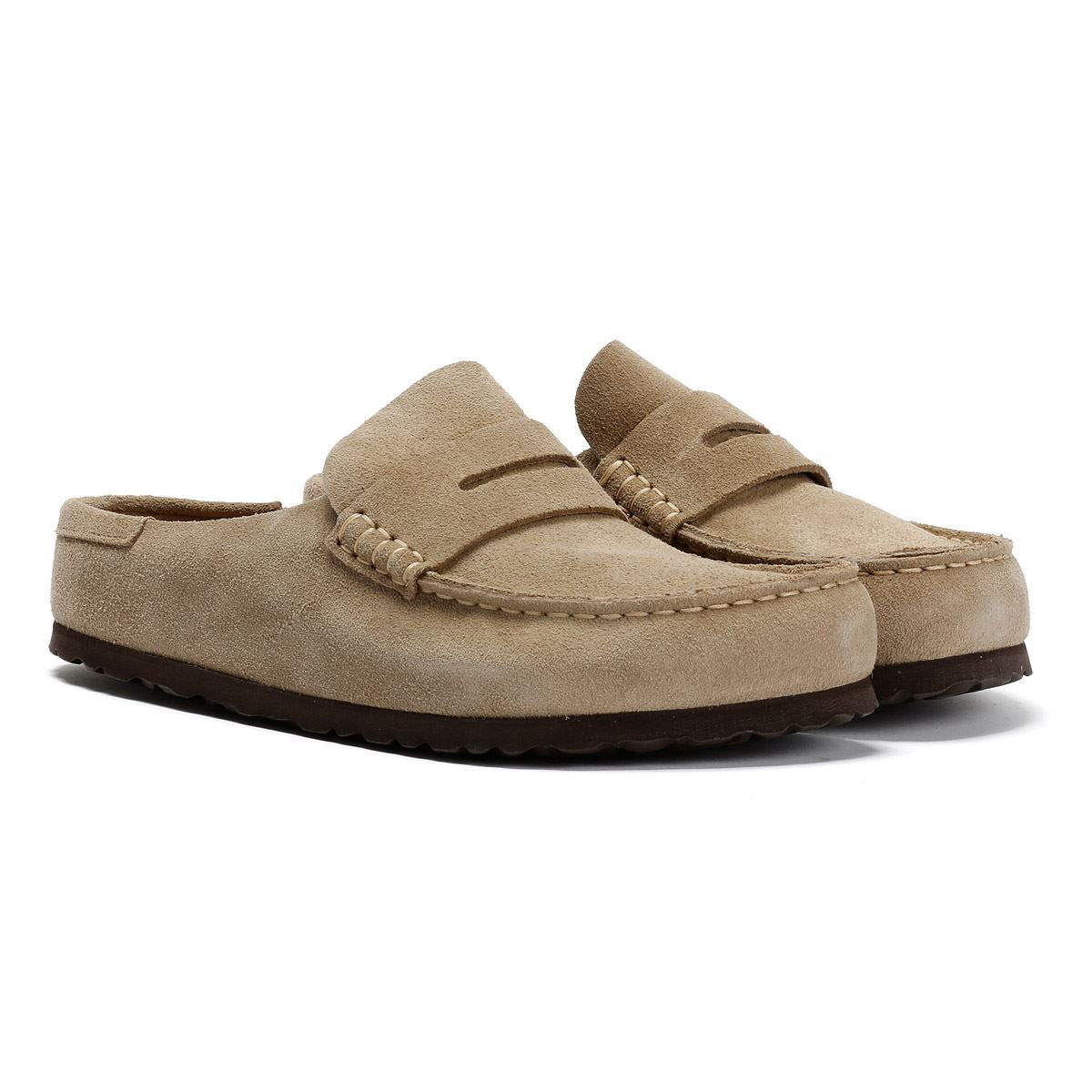 Birkenstock Naples Regular Sabots En Suède Beige
