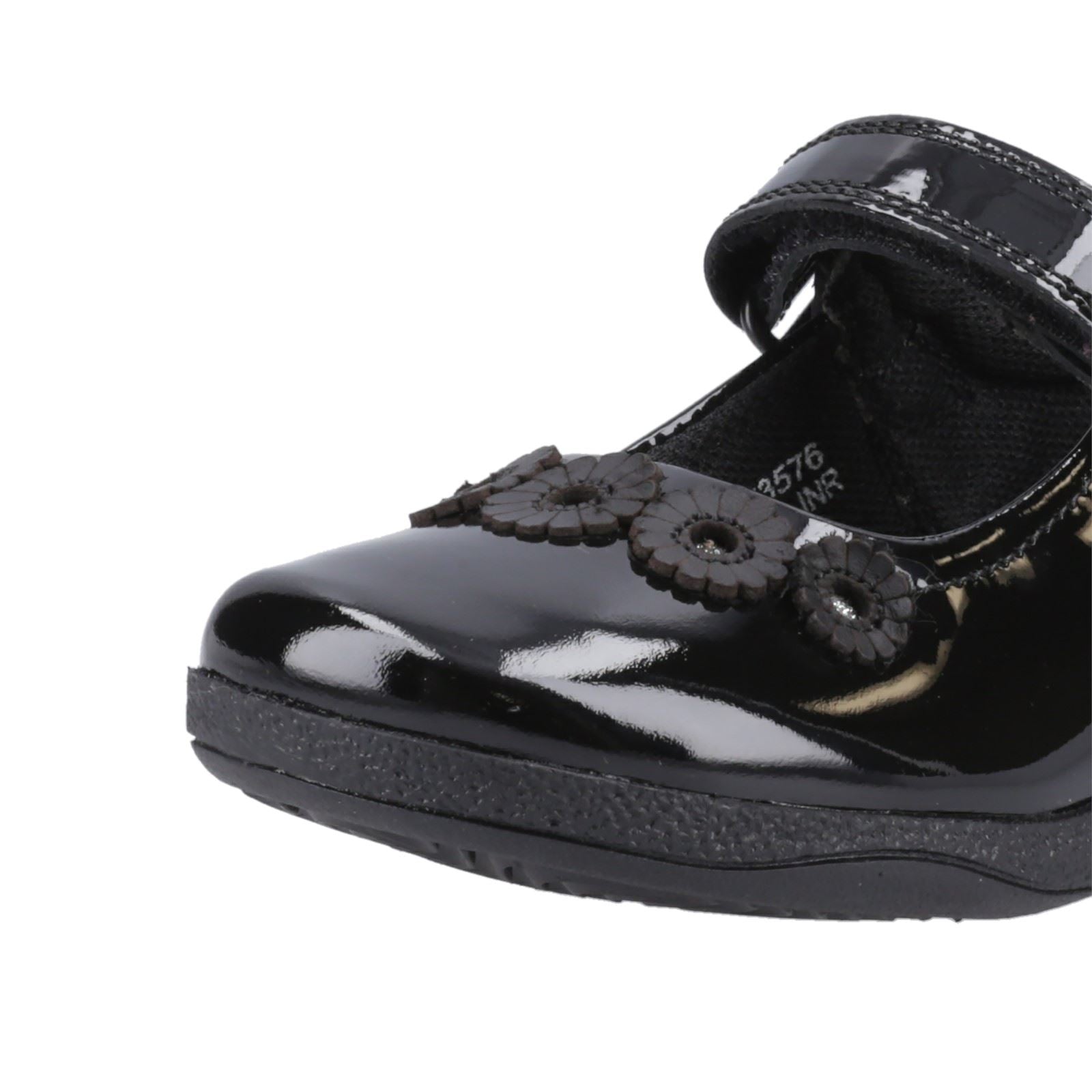 Hush Puppies Christina Patent Junior Chaussures Noires Pour Filles En Cuir