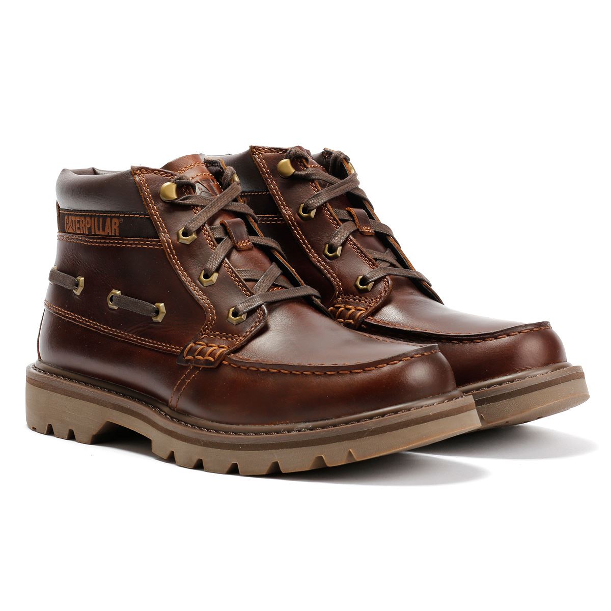 Caterpillar Colorado Boat Mid Bottes En Cuir Pour Hommes Marron