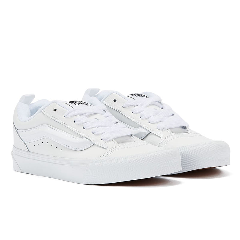 Vans Baskets Blanches En Cuir Véritable Pour Femmes Knu Skool