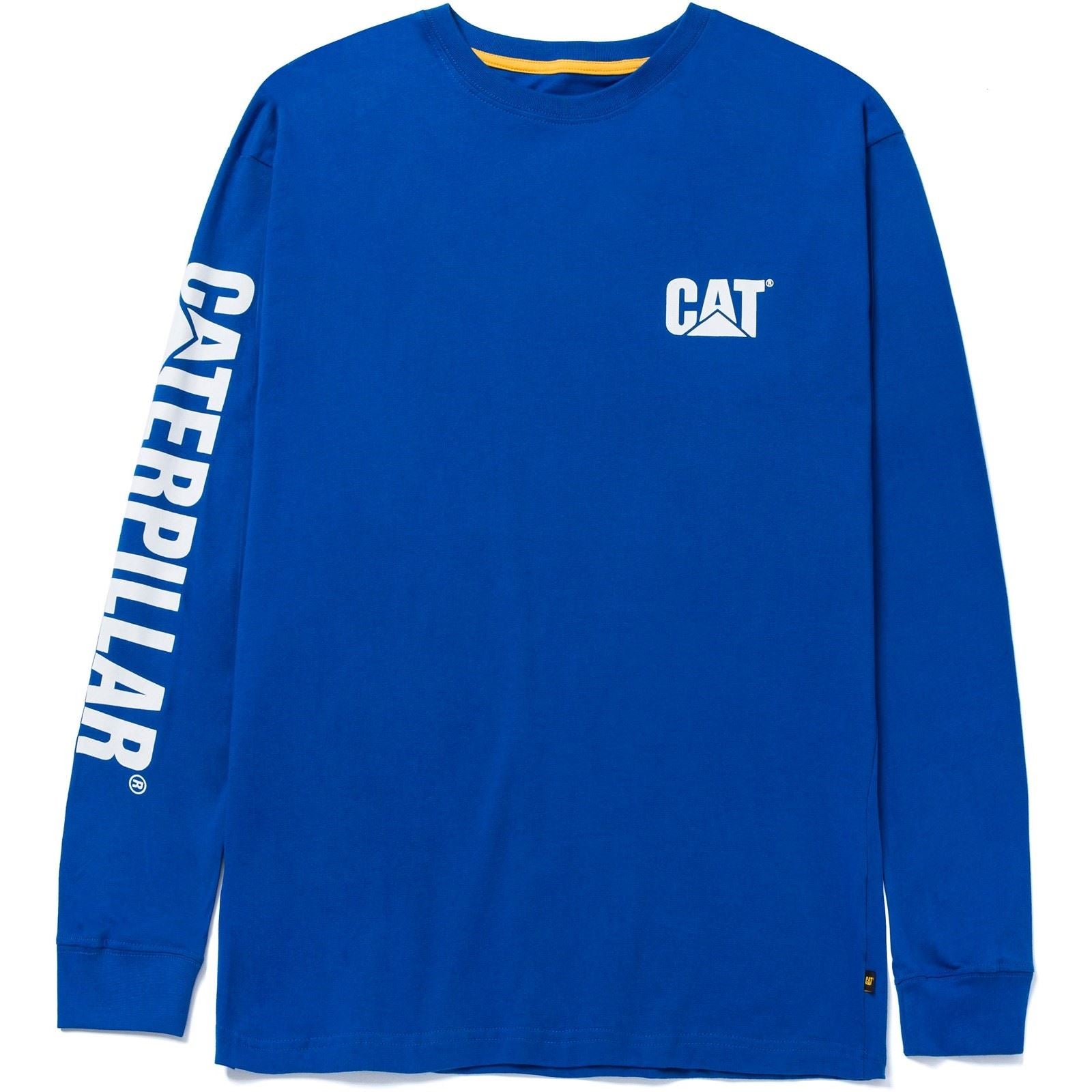 Caterpillar Trademark Banner Long Sleeve T-Shirt Pour Hommes En Coton Bleu