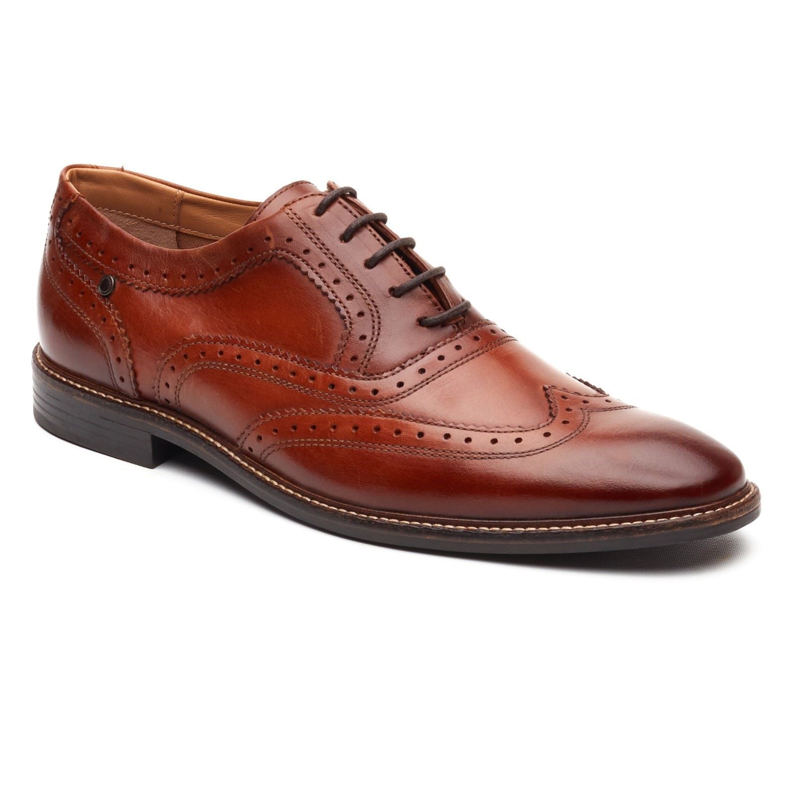 Base London Clarence Brogue Chaussures En Cuir Pour Hommes Brogues Brûlées Tan