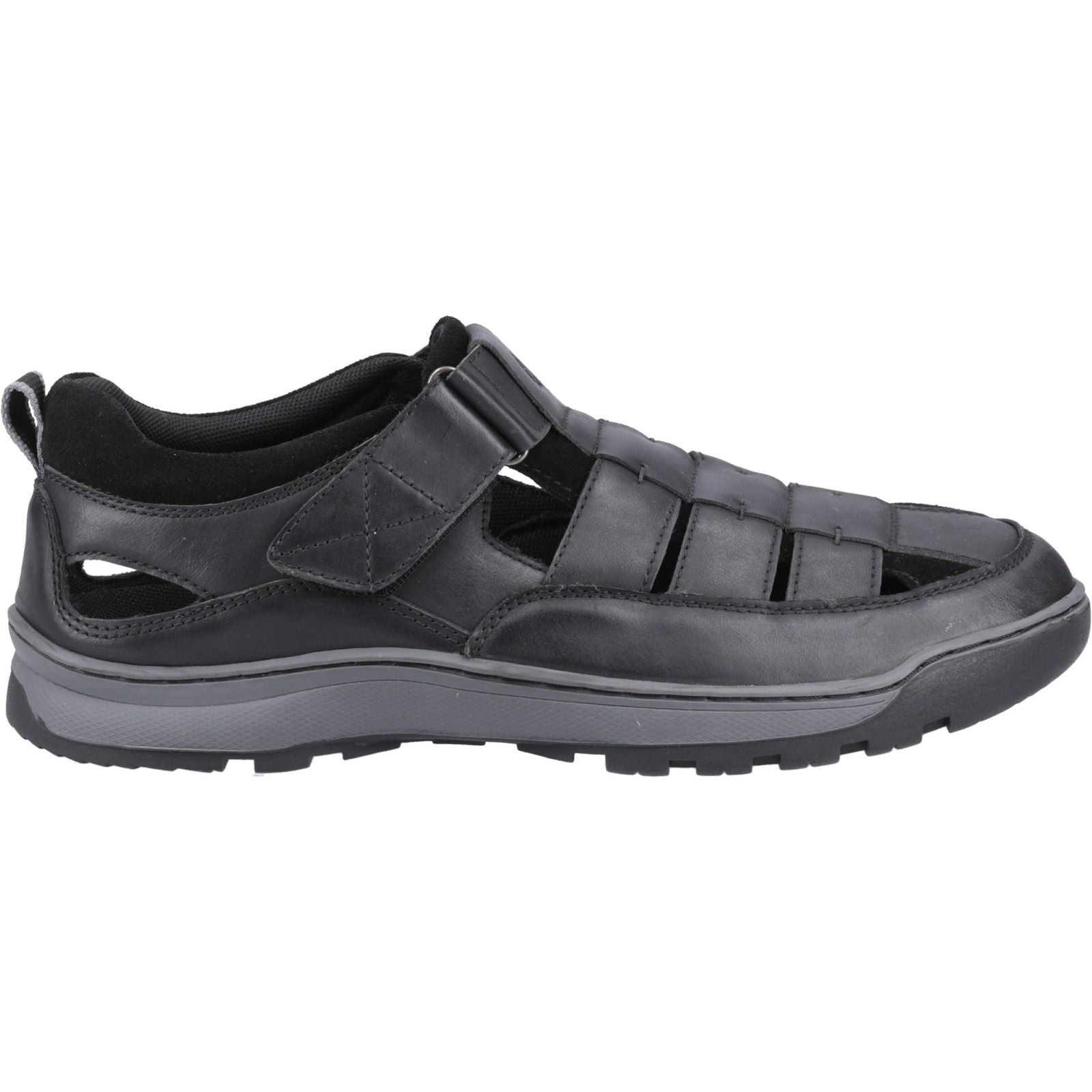 Hush Puppies Rucker Sandales Noires Pour Hommes En Cuir