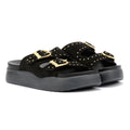 Desert Fleur Girasol Sandales Noires Pour Femmes En Nubuck