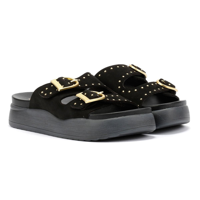 Desert Fleur Girasol Sandales Noires Pour Femmes En Nubuck