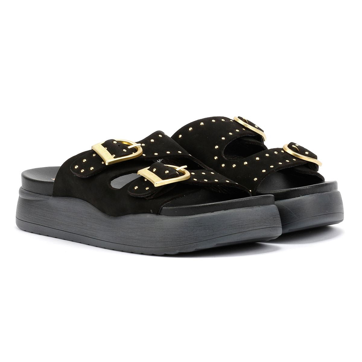 Desert Fleur Girasol Sandales Noires Pour Femmes En Nubuck