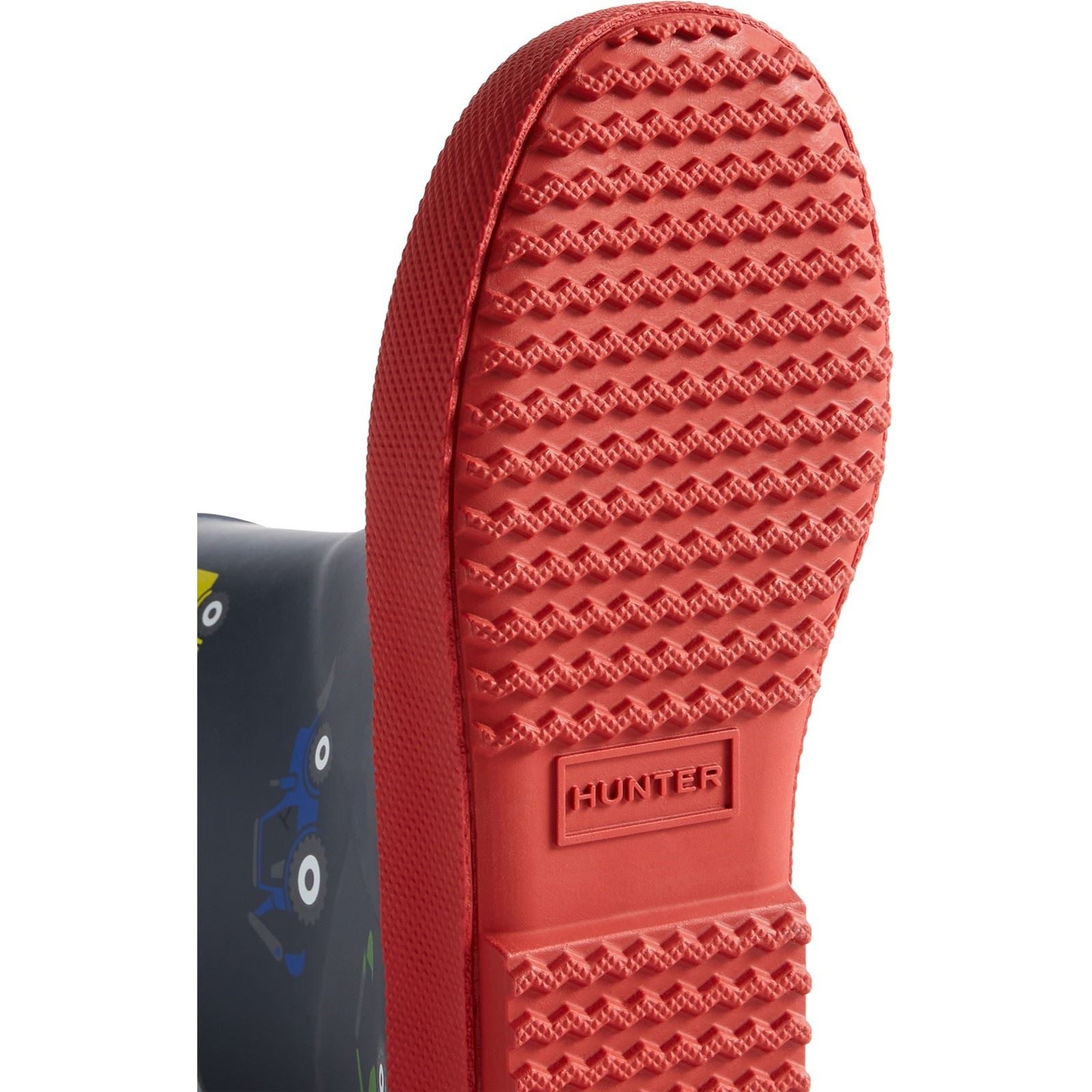 Hunter Kids First Construction Print Boot Bottes De Bienington En Caoutchouc Navy/Militaire Rouge Pour Garçons