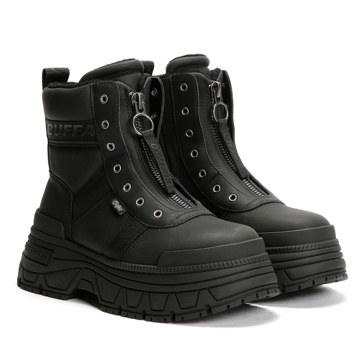 Buffalo Fusion Front Zip Bottes Noires Pour Femmes