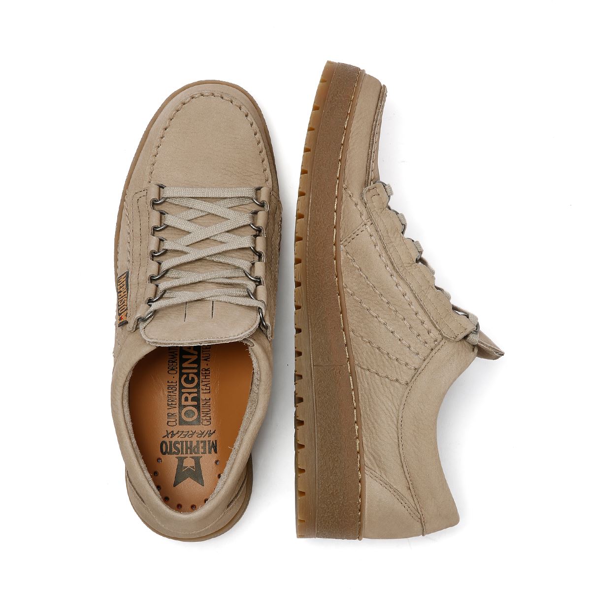 Mephisto Rainbow Sportbuck 1932/35 Chaussures À Lacets Beige En Cuir Pour Homme