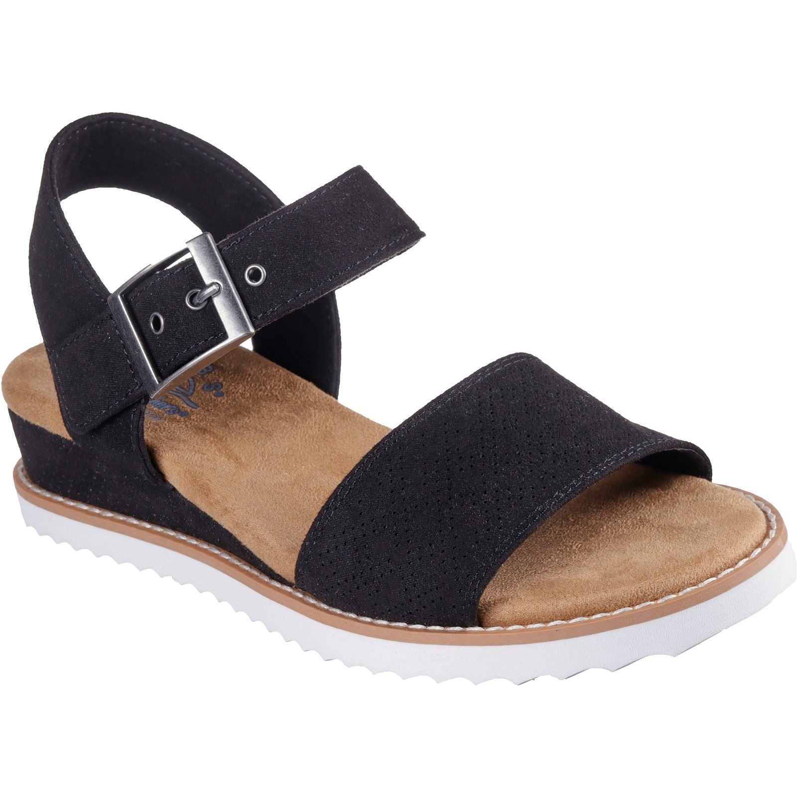 Skechers Desert Kiss Serendipitous Sandales Noires Pour Femmes En Polyester
