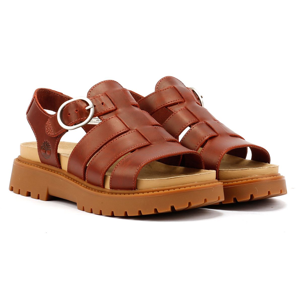 Timberland Clairemont Way Fisherman Sandales Rouges En Cuir Pour Femmes
