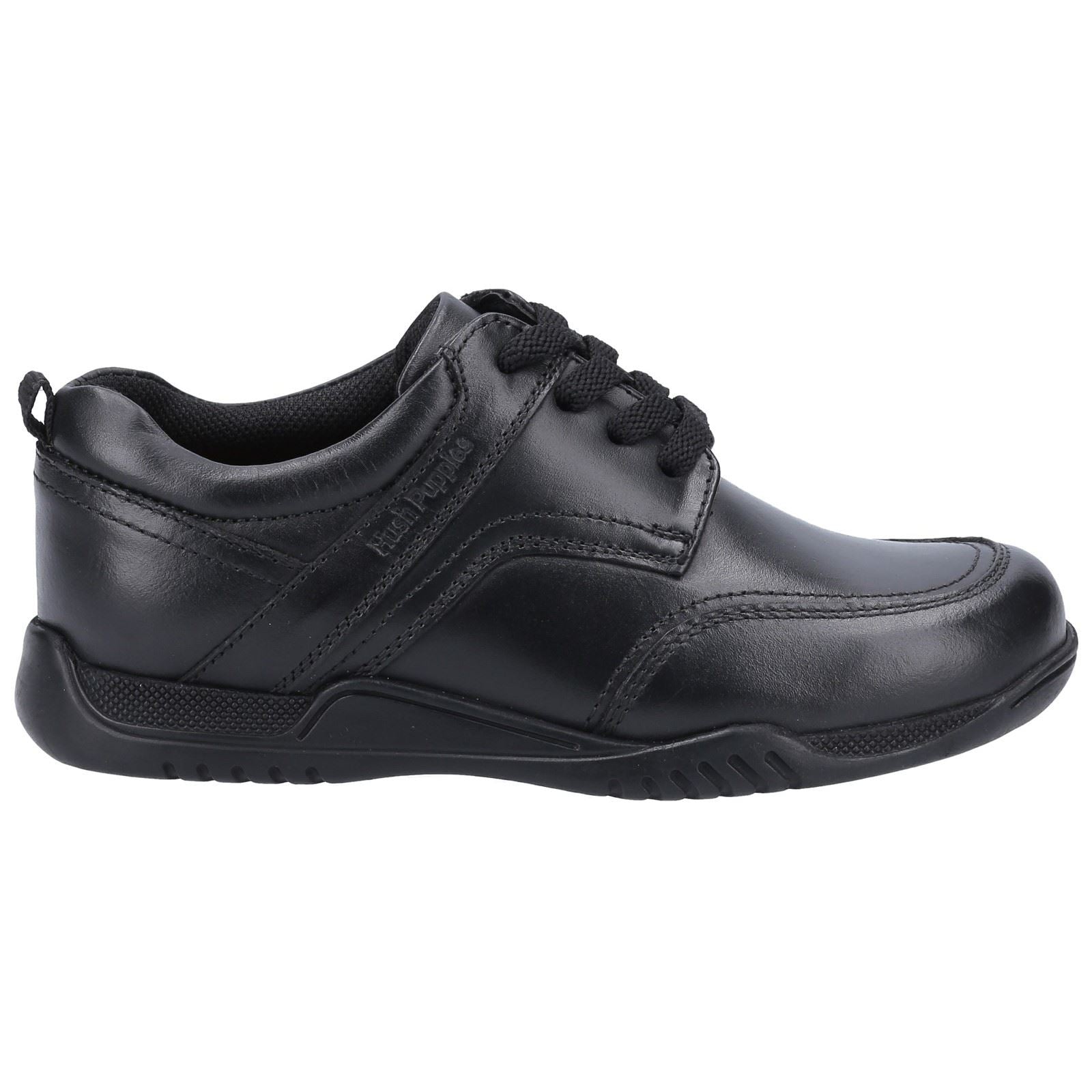 Hush Puppies Harvey Junior Chaussures Noires Pour Garçons En Cuir À Lacets