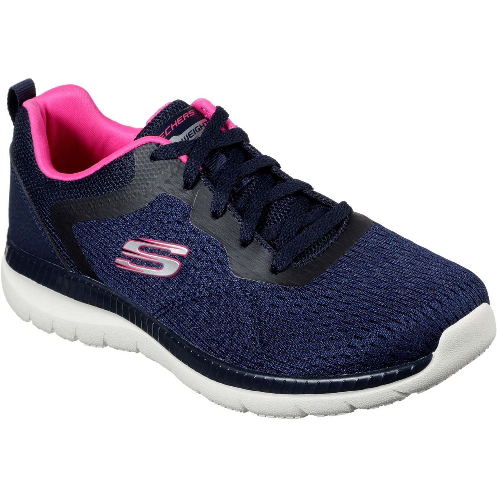 Skechers Bountiful Quick Path Baskets Pour Femmes En Textile Bleu Marine/Rose Vif