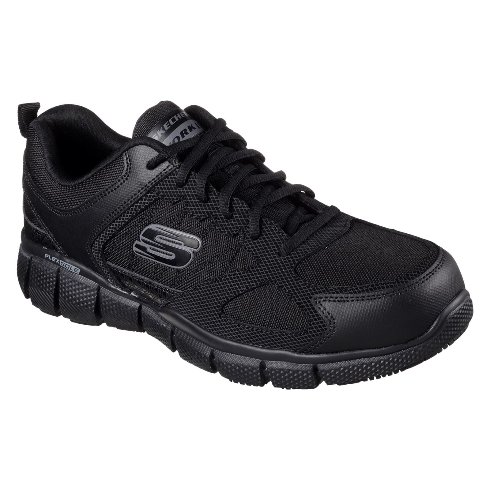 Skechers Workwear Telphin Sanphet Chaussures De Sécurité Noires En Cuir Pour Hommes