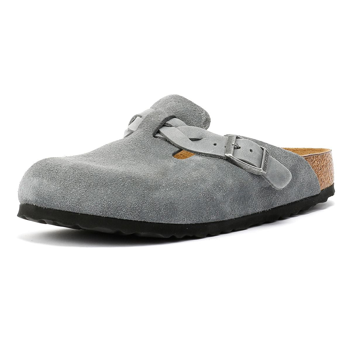 Birkenstock Boston Braided Sabots Pour Femmes En Suède Gris