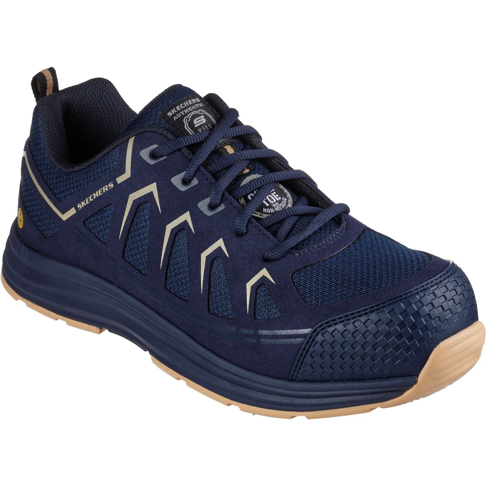 Skechers Workwear Malad II Baskets De Sécurité Pour Hommes En Tissu Bleu Marine / Tan