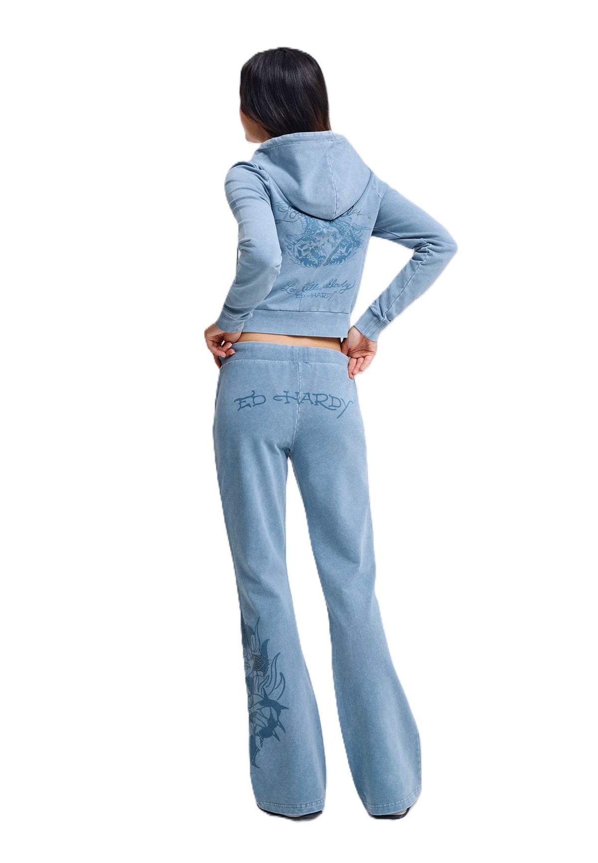 Ed Hardy Cross and Thorn Flared Jogging Bleu Pour Femmes