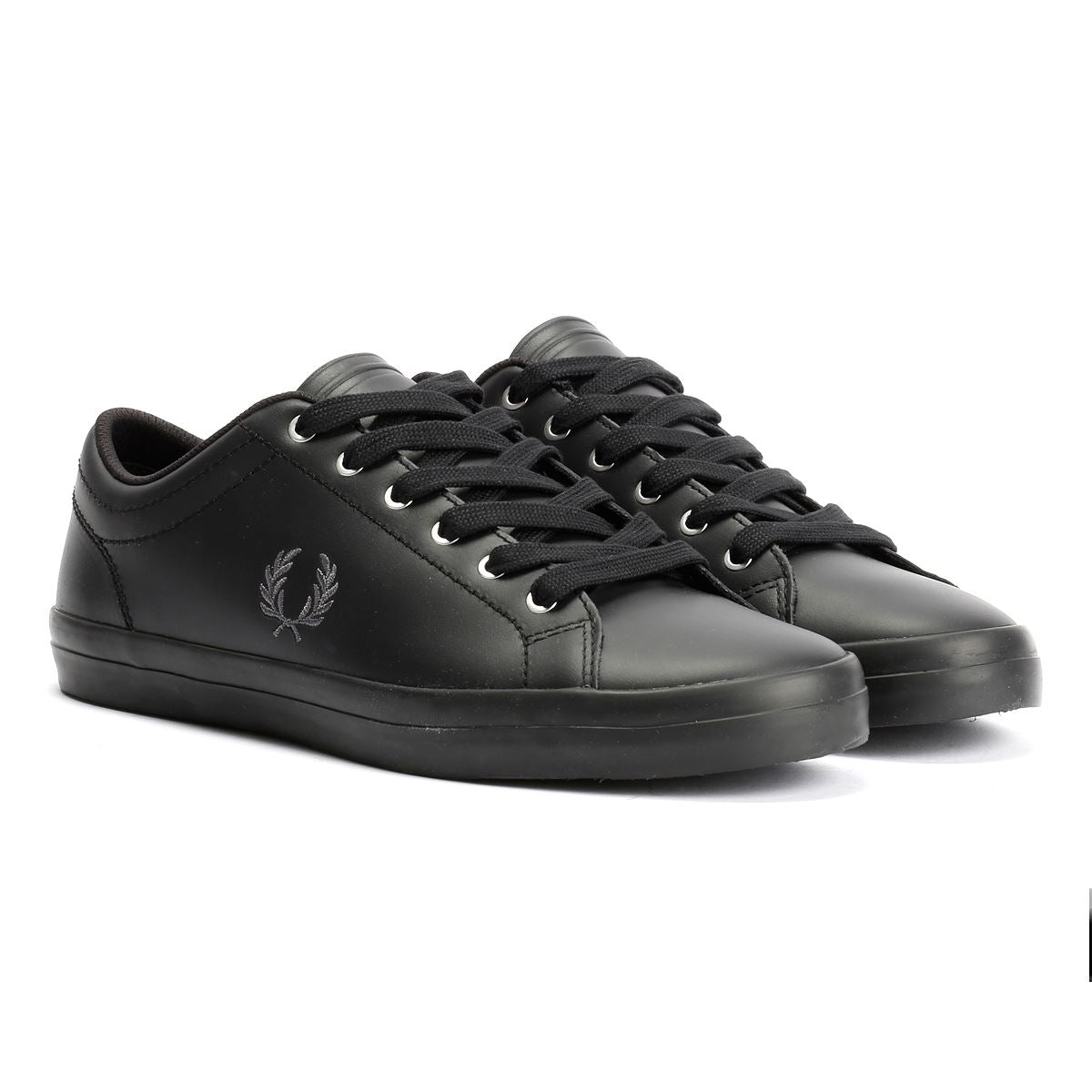 Fred Perry Baseline Baskets Noires En Cuir Pour Hommes