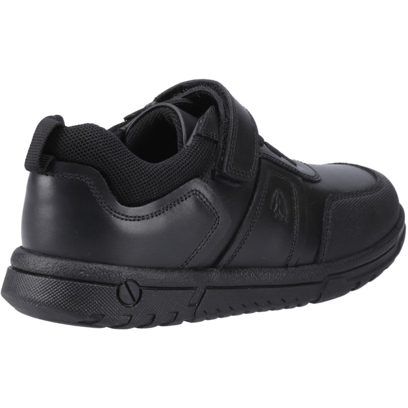 Hush Puppies Sutton Bungee Chaussures Noires Pour Garçons En Cuir À Lacets
