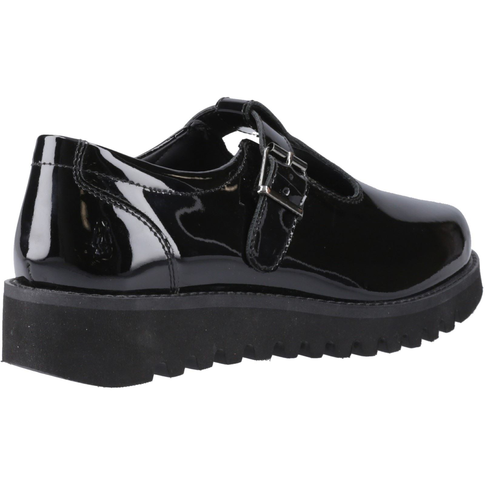 Hush Puppies Florrie T-Bar Chaussures Noires Pour Filles En Cuir