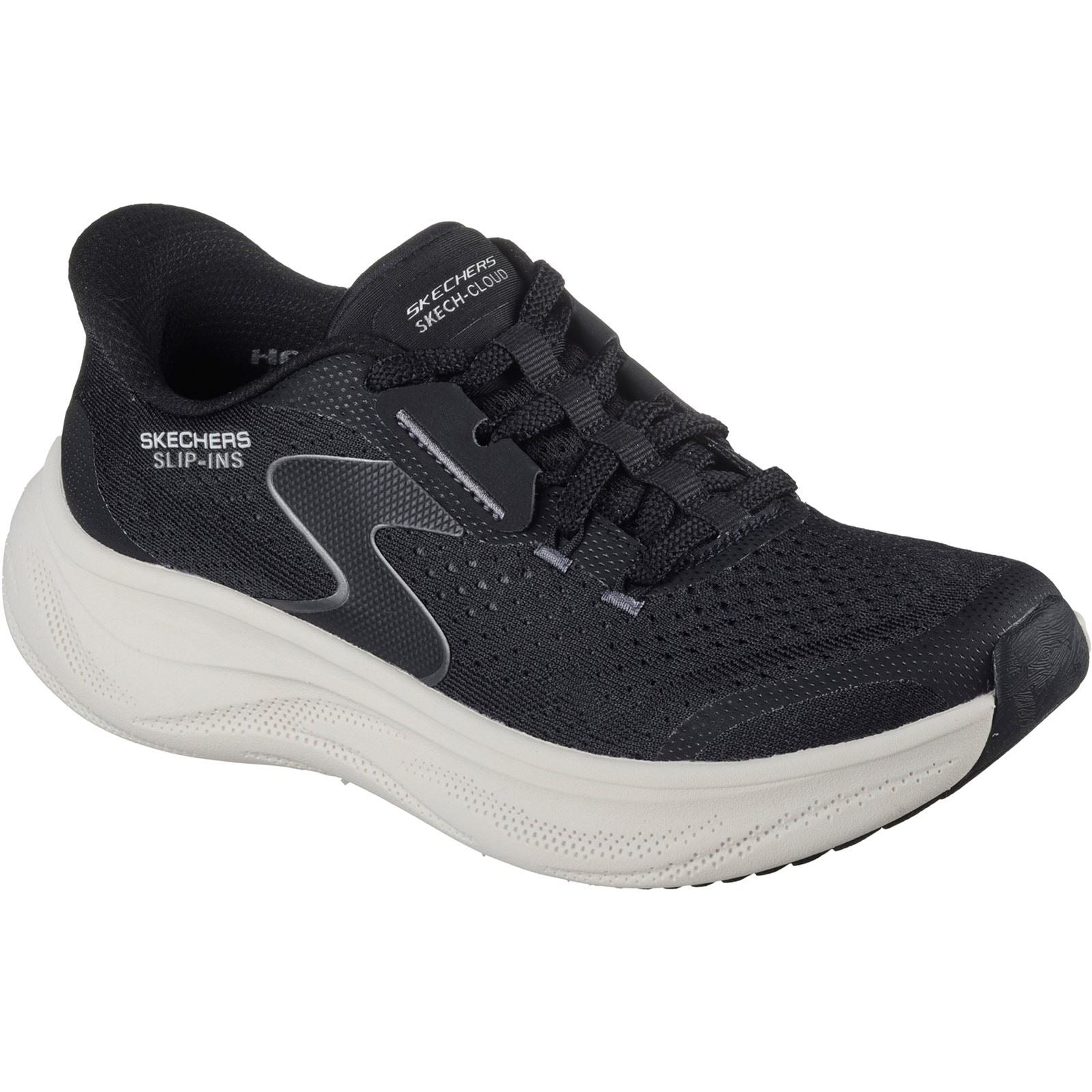 Skechers Skech Cloud Plush Horizon Chaussures De Sport Pour Femmes En Polyester Noir Et Blanc
