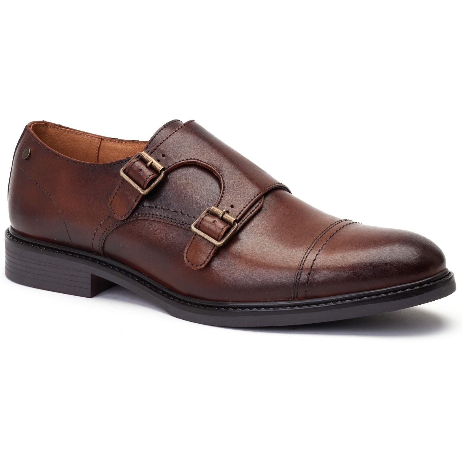 Base London Diablo Chaussures De Moine Double Pour Hommes En Cuir Marron