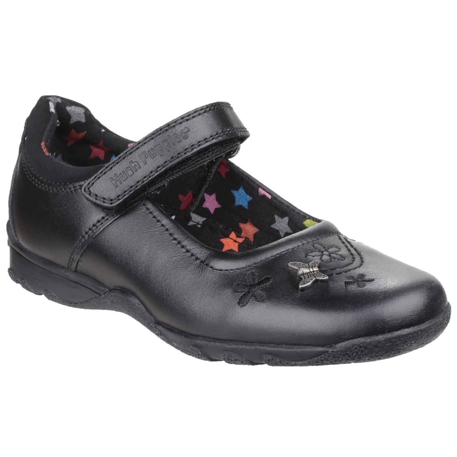 Hush Puppies Clare Senior Chaussures Noires Pour Filles En Cuir