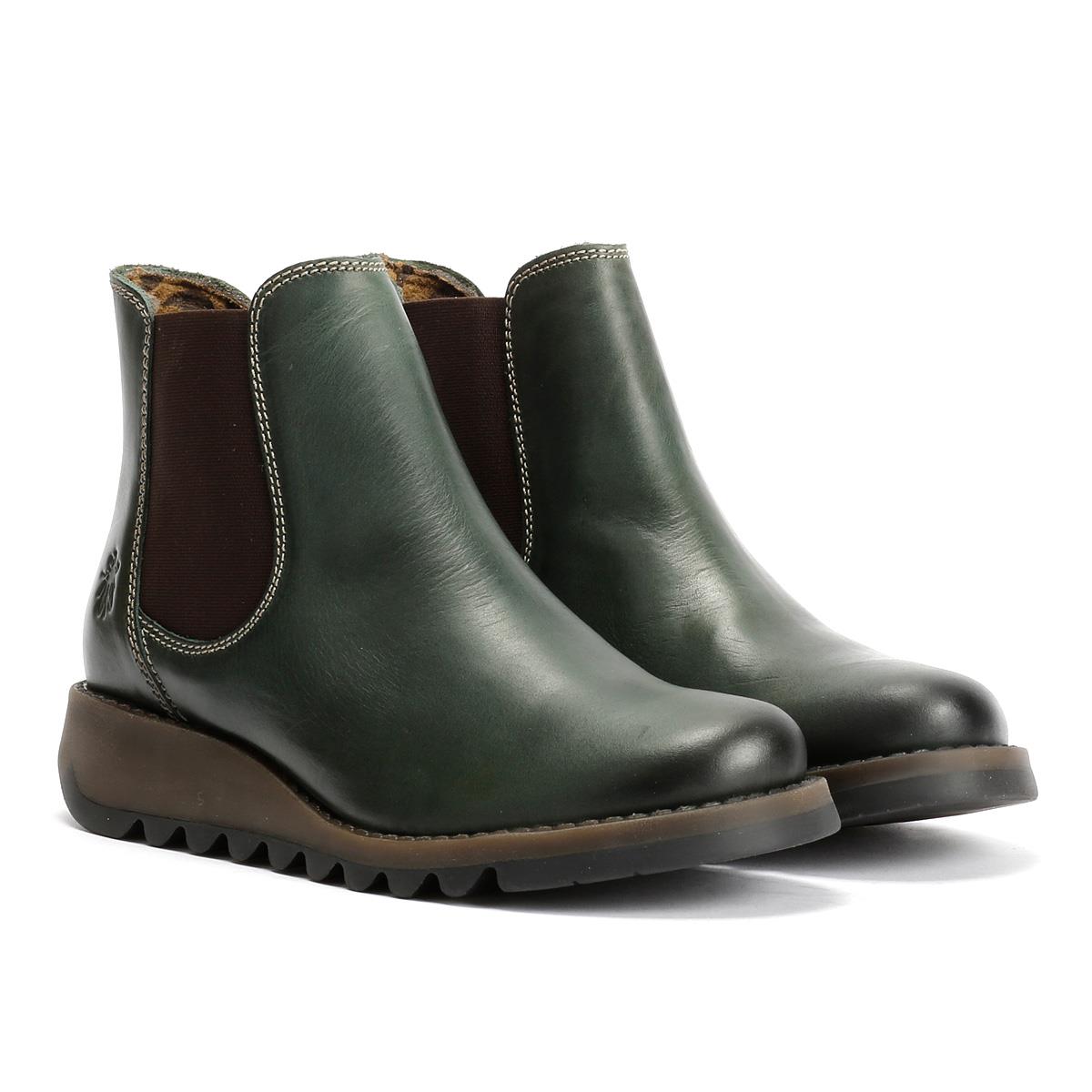 Fly London Salv Bottes En Cuir Vertes Pour Femmes