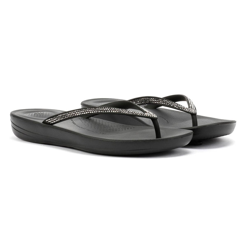 FitFlop Iqushion Sparkle Tongs Noires Pour Femmes En Caoutchouc