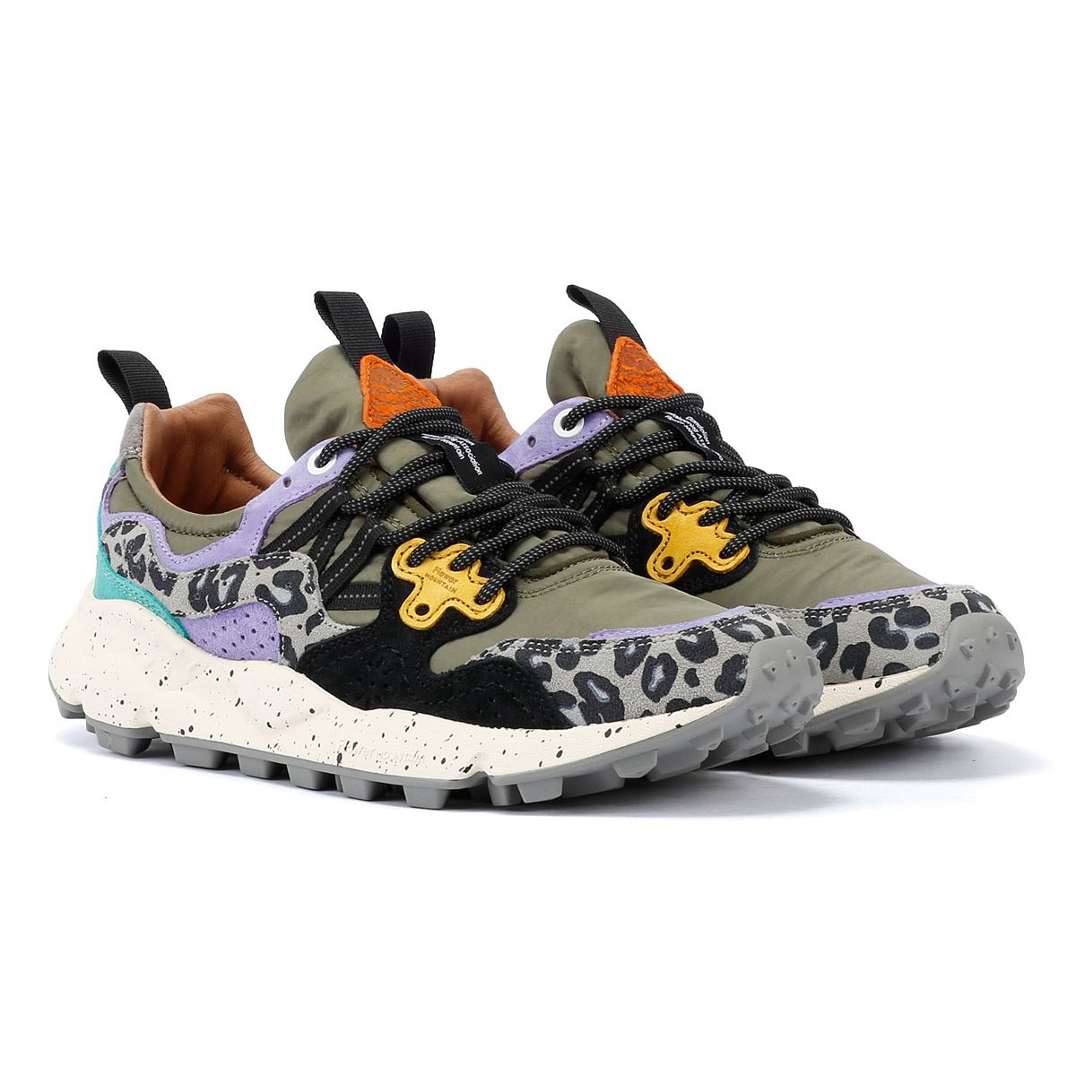 Flower Mountain Yamano 3 Sneakers En Daim Vert Militaire / Vert Clair / Jaune